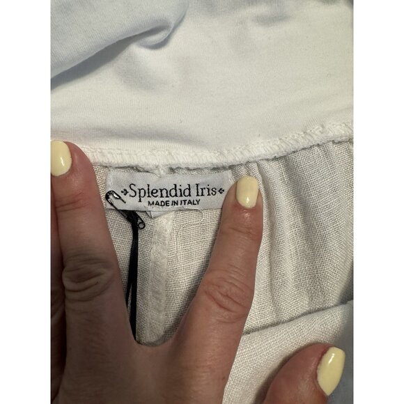 Splendid Iris Women Size Medium White 100% Linen Cuffed Shorts Pockets White - Picture 8 of 9